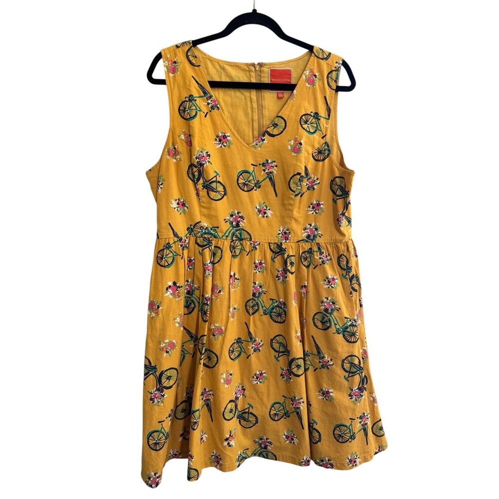 ModCloth Mustard Yellow Bicycle Print Sleeveless Dress